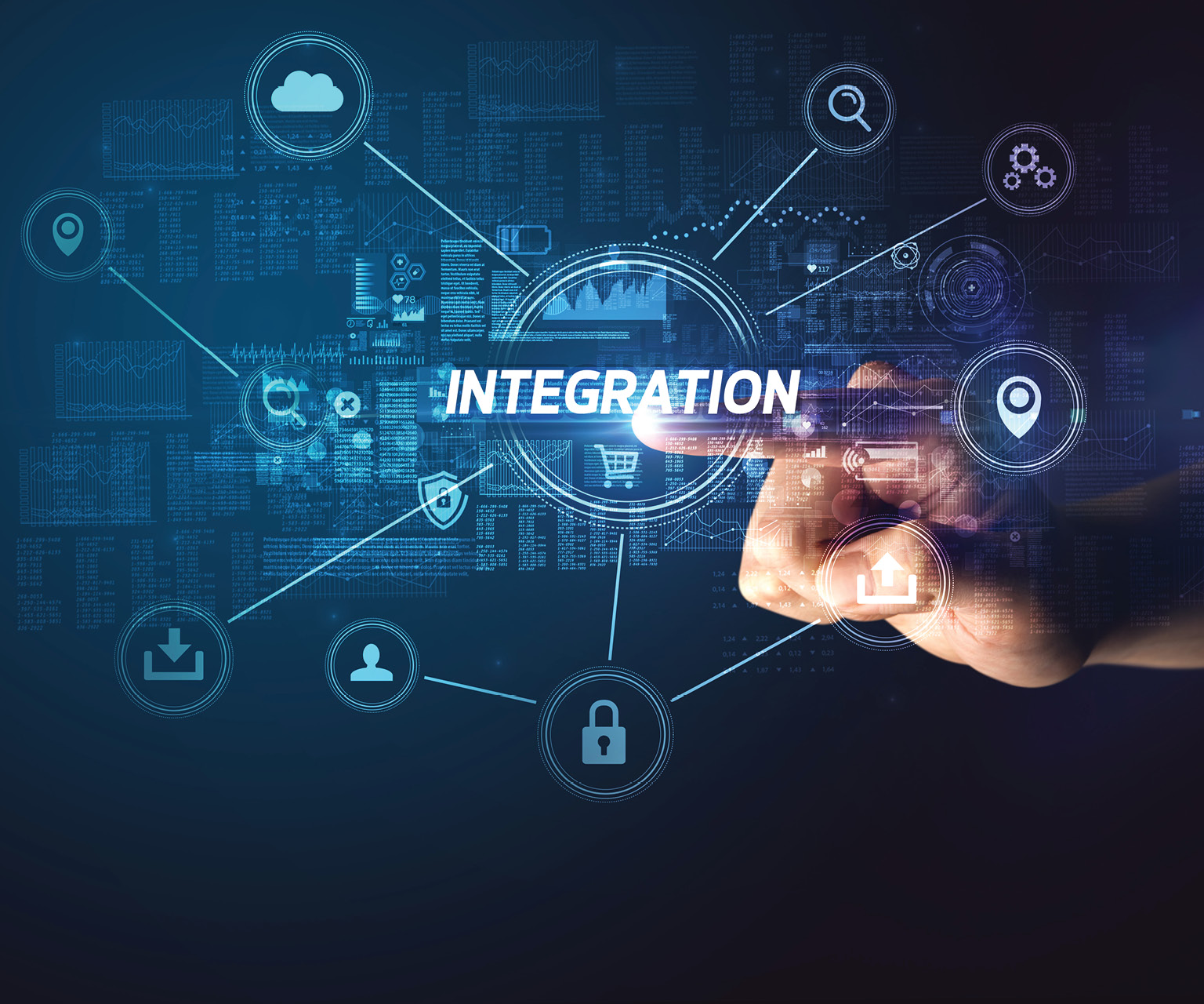 Finger pointing to QAD Integration Solutions.